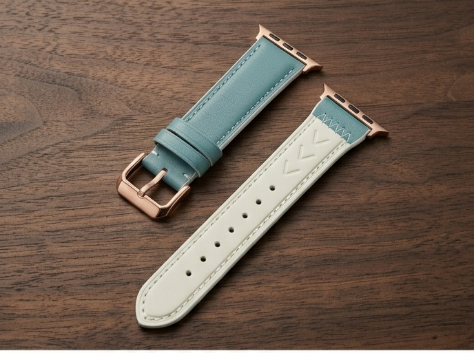 Premium Leather Watch Band – Teal & Rose Gold Elegance