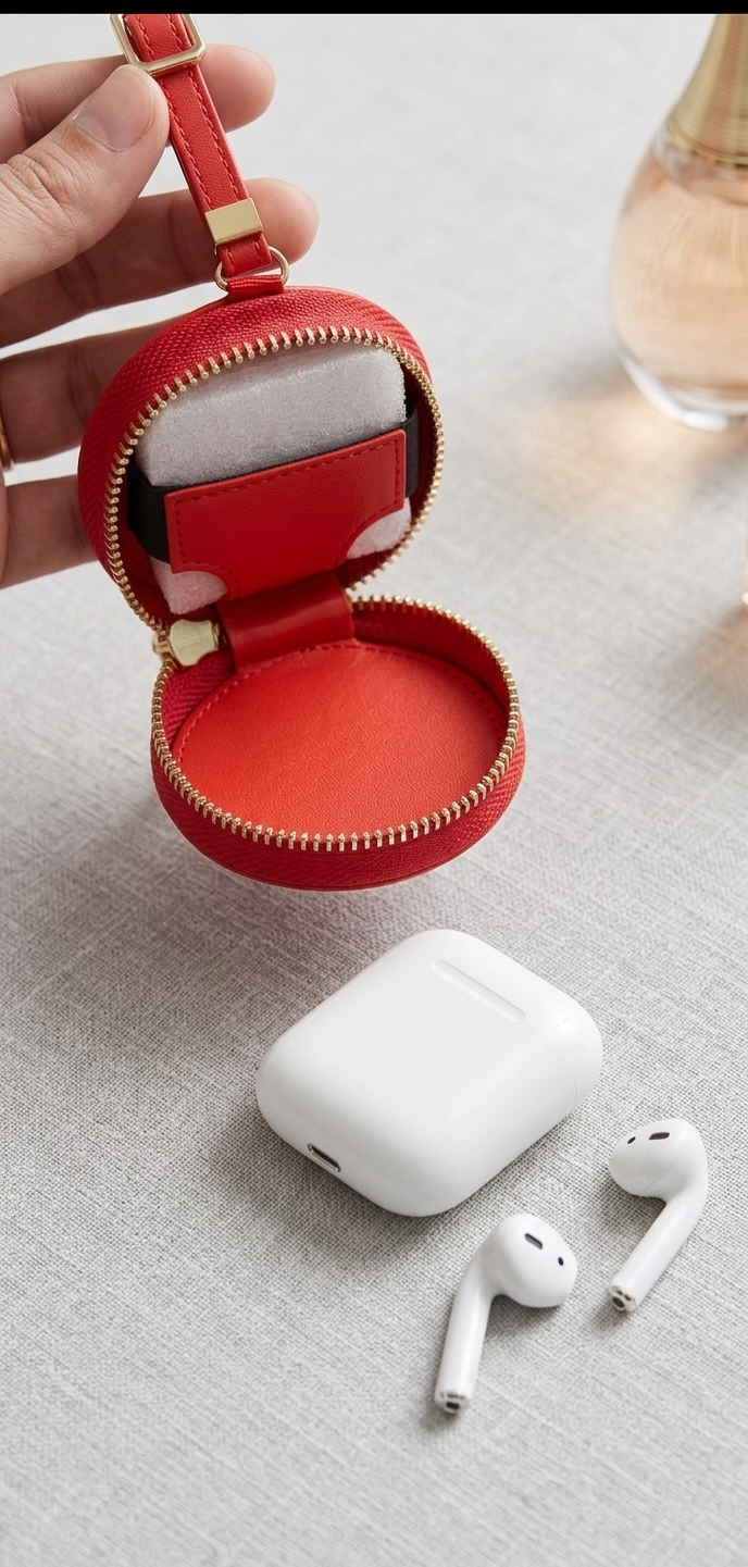Zada Red Leather Earbud Case