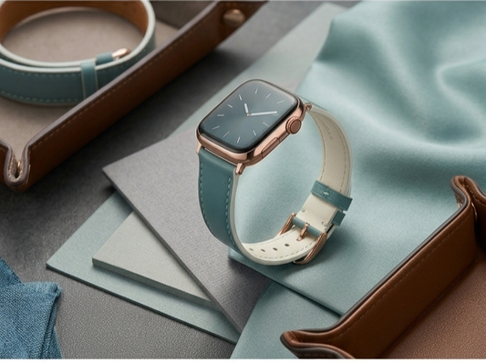 Premium Leather Watch Band – Teal & Rose Gold Elegance