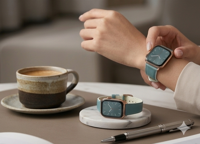 Premium Leather Watch Band – Teal & Rose Gold Elegance
