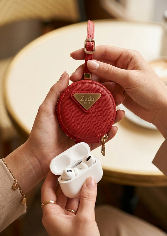 Zada Red Leather Earbud Case