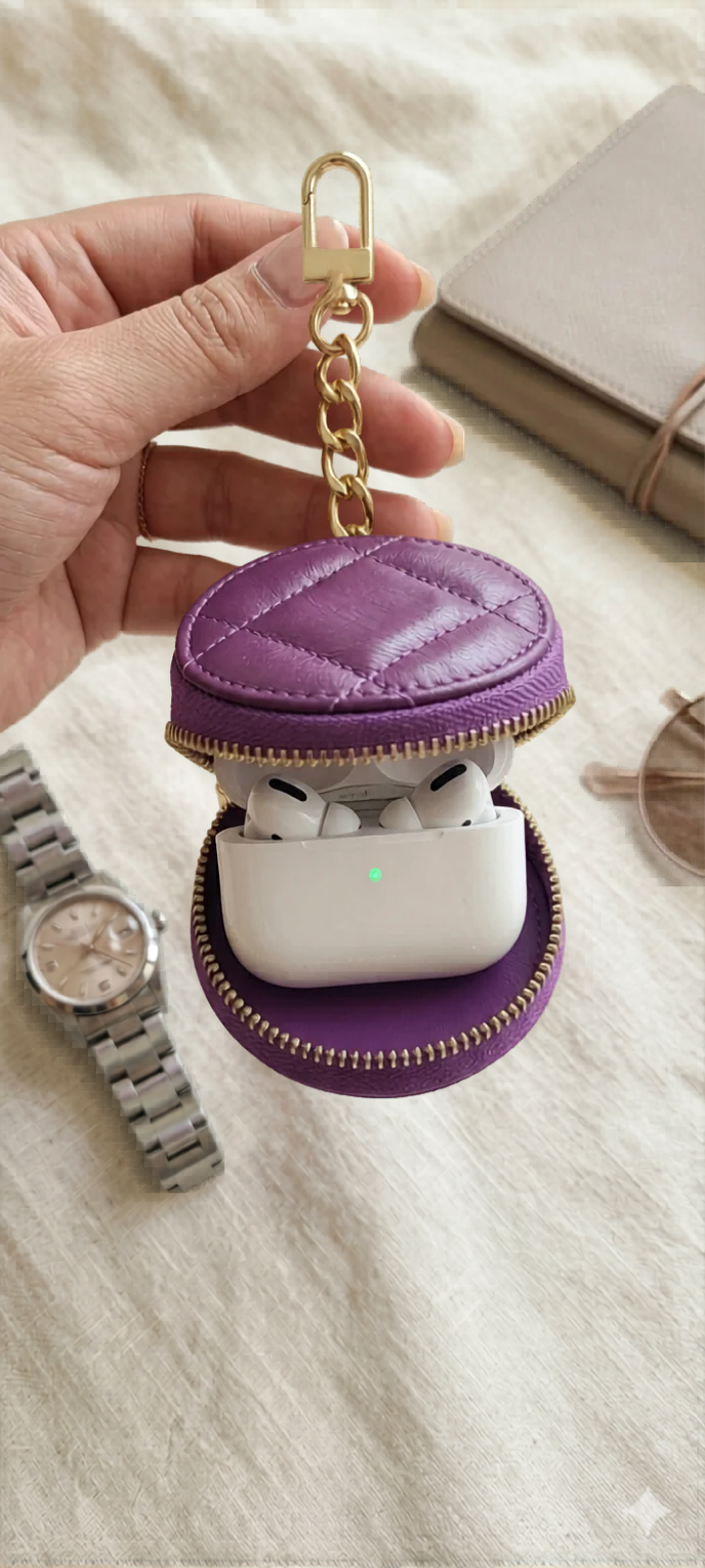 Purple protective pouch with chain