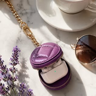 Purple protective pouch with chain