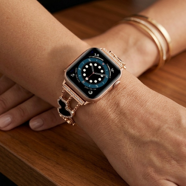 Glamour Gold & Black Heart Jewel Bracelet Band for Apple Watch