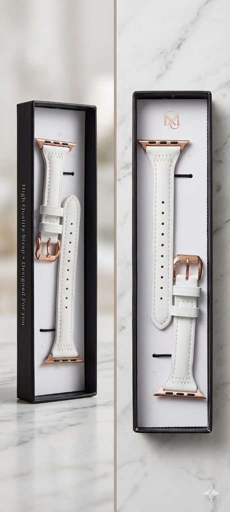 White Genuine Leather Apple Watch Band