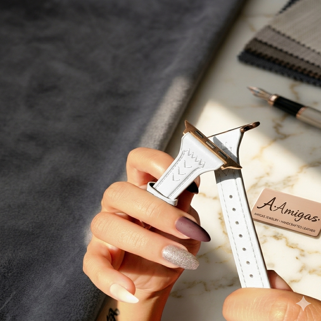 White Genuine Leather Apple Watch Band
